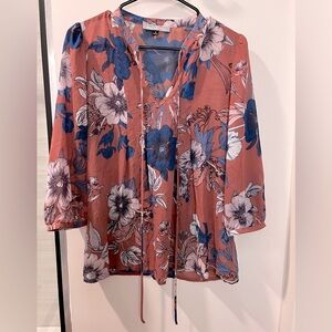 Floral Tie Front Blouse